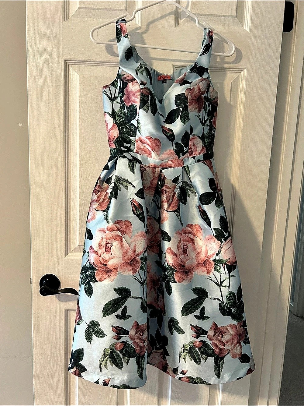 Chi Chi London Floral Midi Dress Blue & Pink US 8 Like New